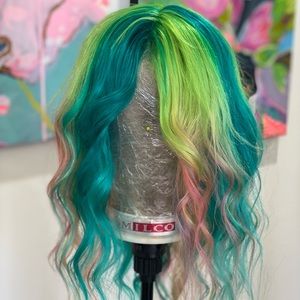 Human hair hand colored wig